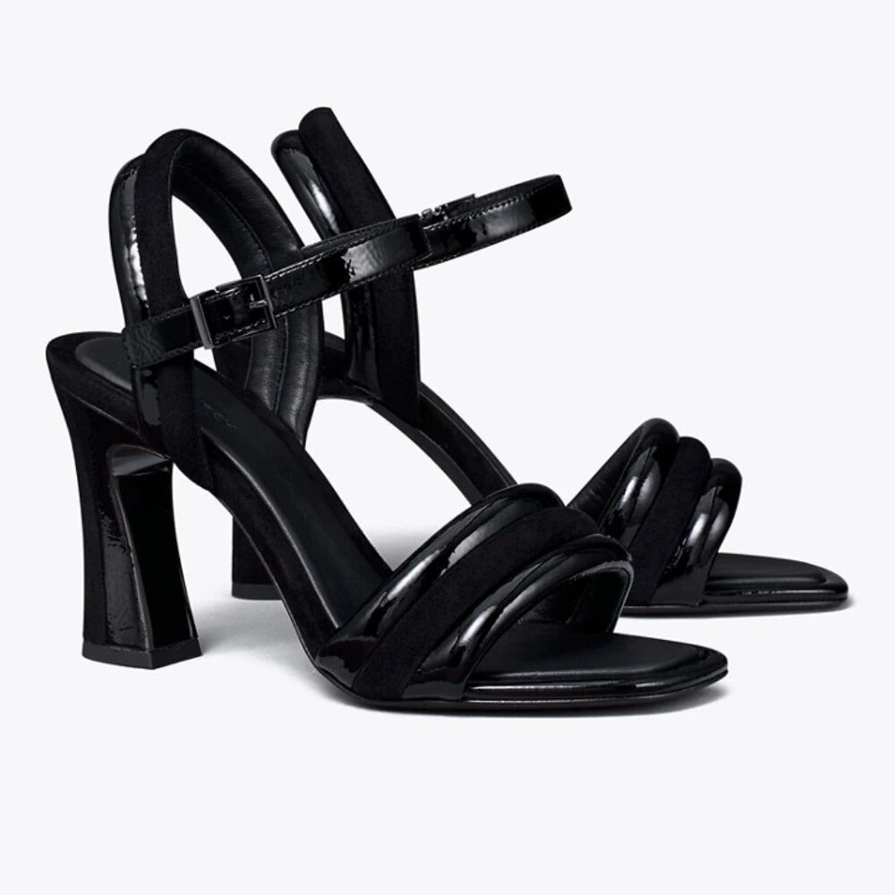 ❤️NIB Tory Burch Puffed Up Leather Heel Sandals BLACK Naplack US 8 AUTHENTIC